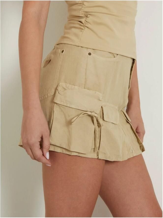 Guess Cargo Mini Rok Beige Rechte Snit Beige Dames