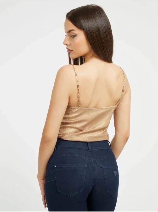 Guess Chainette Spaghettitop Gouden Glans Brown Dames