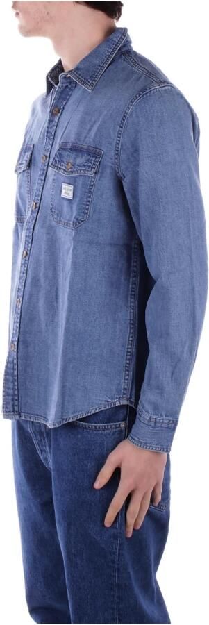 Guess Denim Logo Frontale Shirt Twee Zakken Blue Heren - Foto 4