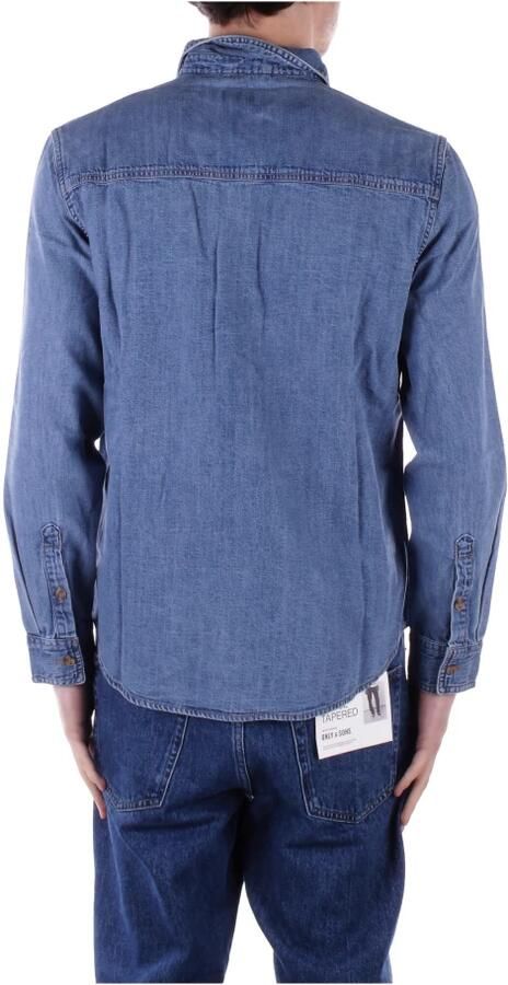 Guess Denim Logo Frontale Shirt Twee Zakken Blue Heren