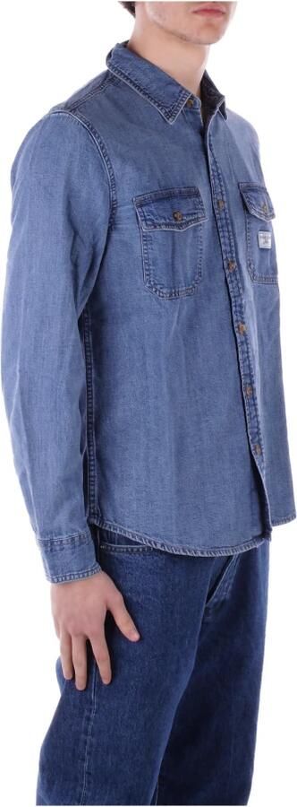 Guess Denim Logo Frontale Shirt Twee Zakken Blue Heren - Foto 2