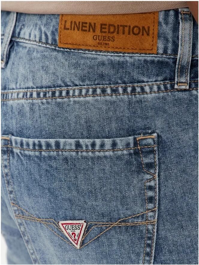 Guess Blauwe Bermuda Shorts voor Heren Gewassen Effect Blue Heren