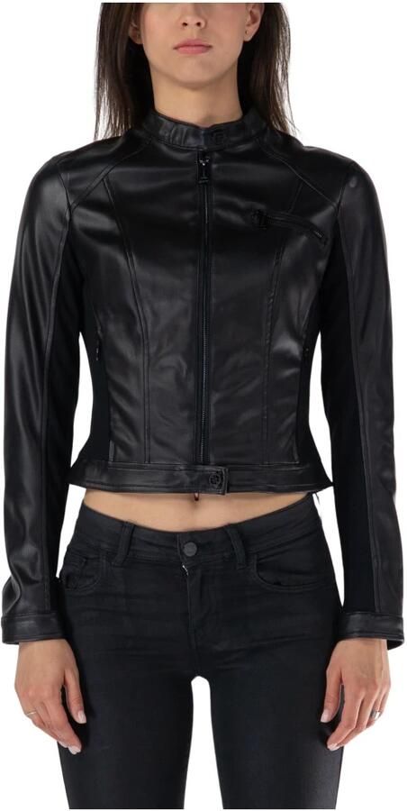 Guess Zwarte Kunstleren Jas Nieuwe Fiammetta Black Dames - Foto 3