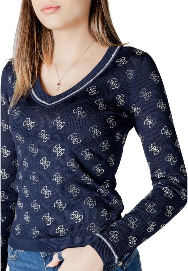 Guess Chique V-hals Gebreide Trui in Blauw Blue Dames