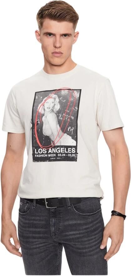 Guess Fashion Week Katoenen T-shirt Blancs Beige Heren - Foto 3