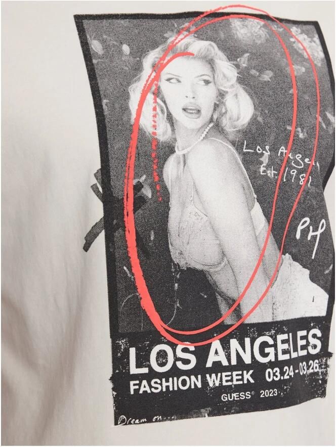 Guess Fashion Week Katoenen T-shirt Blancs Beige Heren