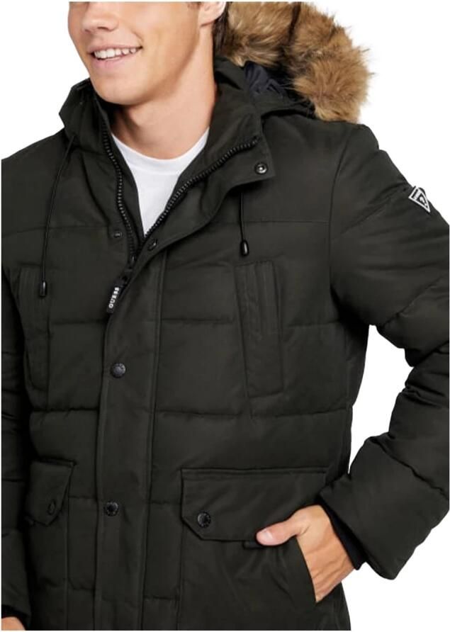 Guess Faux Fur Hooded Puffer Jacket Green Heren