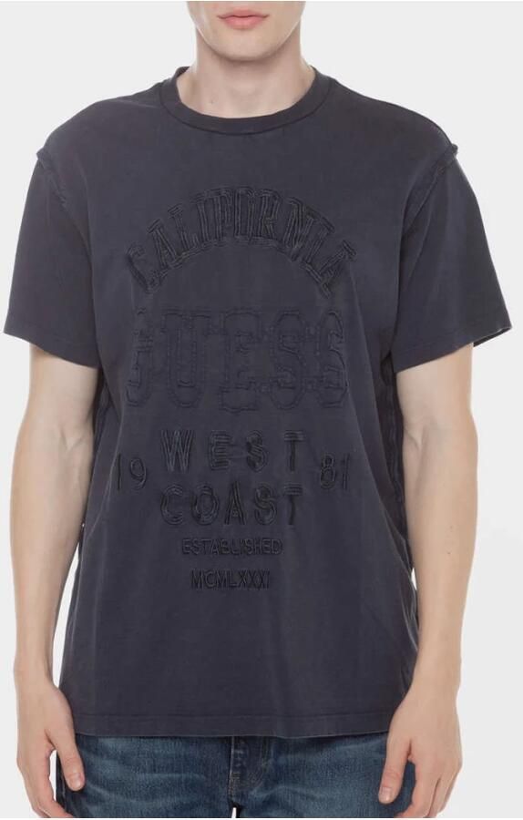 Guess Geborduurd logo katoenen T-shirt Blue Heren
