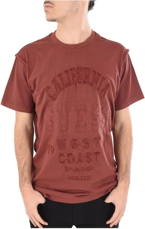 Guess Geborduurd logo katoenen T-shirt Rood Brown Heren