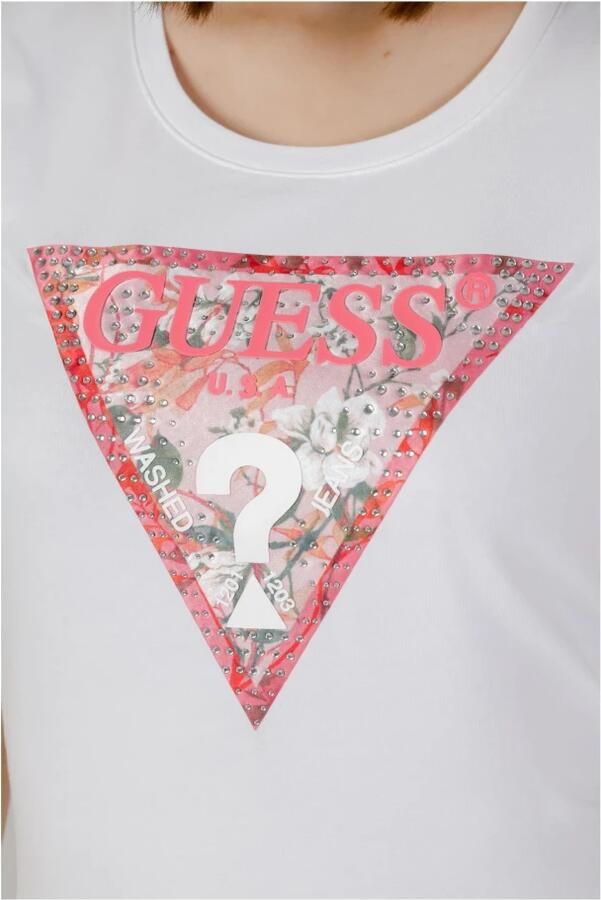 Guess Geprint T-shirt met korte mouwen en ronde hals White Dames