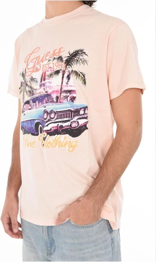 Guess Geprint T-shirt Rose Collectie Pink Heren