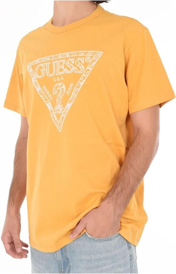 Guess Gestoffeerd katoenen logo T-shirt Driehoek Yellow Heren