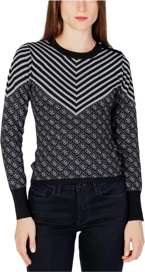 Guess Gestreepte Gebreide Trui Lange Mouwen Ronde Hals Zwart Black Dames - Foto 3