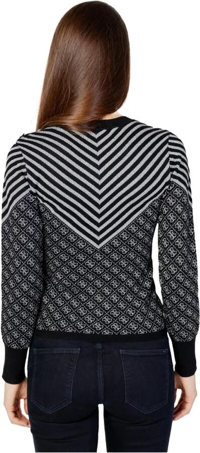 Guess Gestreepte Gebreide Trui Lange Mouwen Ronde Hals Zwart Black Dames - Foto 2