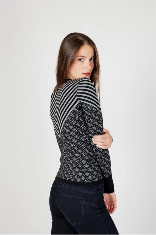 Guess Gestreepte Gebreide Trui Lange Mouwen Ronde Hals Zwart Black Dames