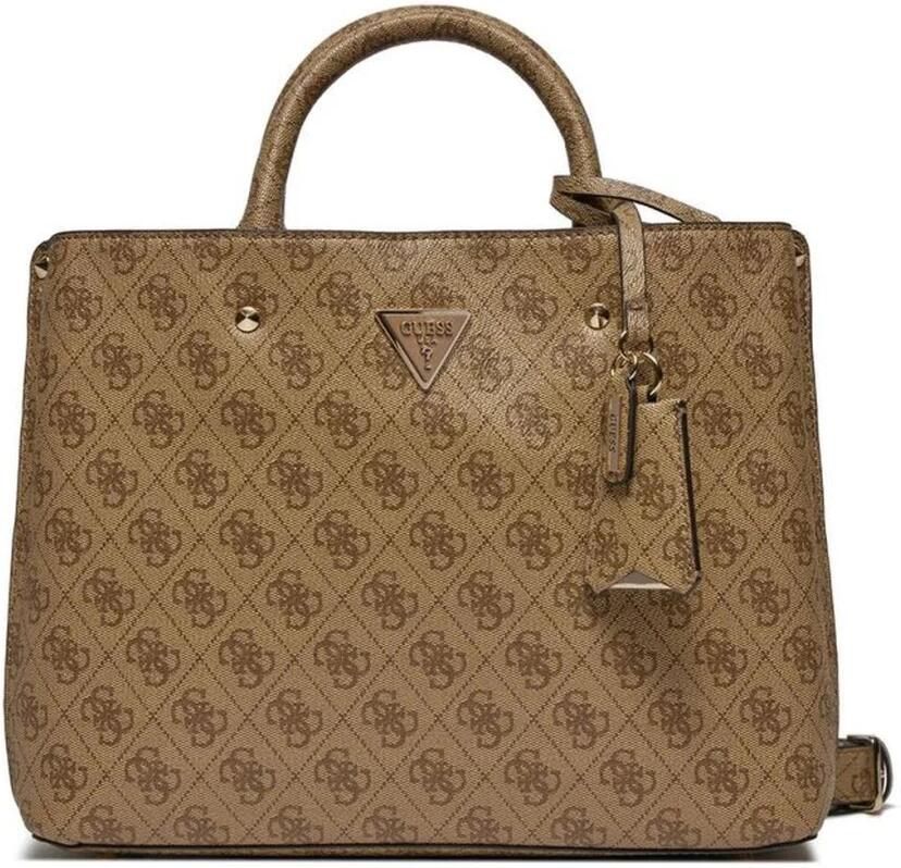 Guess Beige Multilogo Saffiano Print Handtas Schoudertas Beige Dames