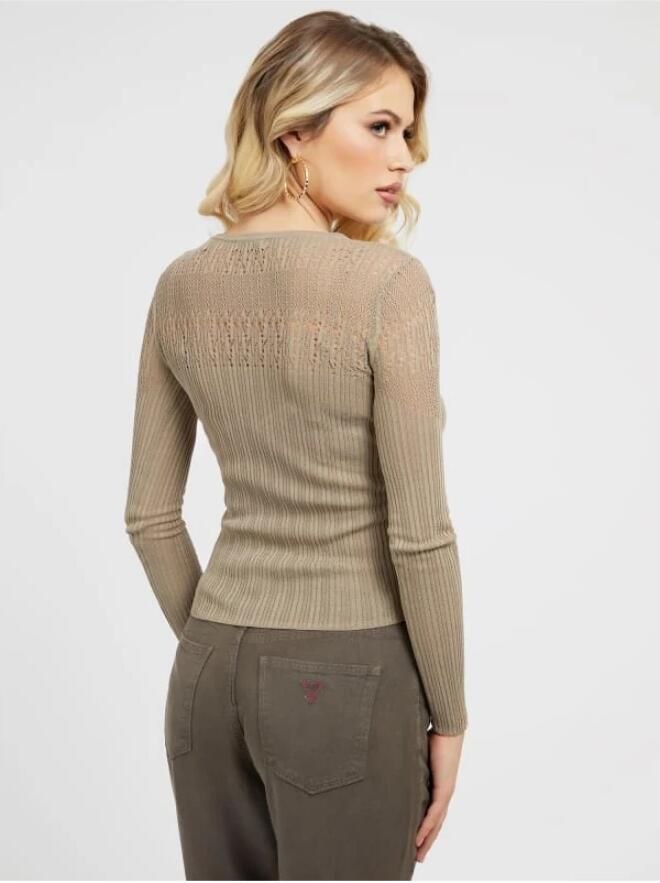 Guess Groene Gebreide Trui Lange Mouw Beige Dames - Foto 2