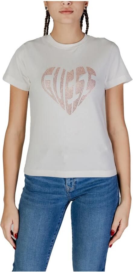 Guess Crème Katoenen T-shirt Lente Zomer Collectie White Dames