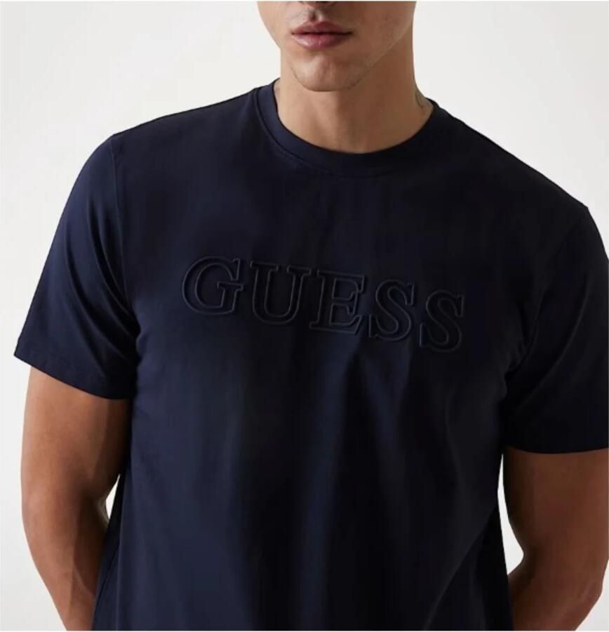 Guess 3D Logo Biologisch Katoenen T-Shirt Blauw Blue Heren