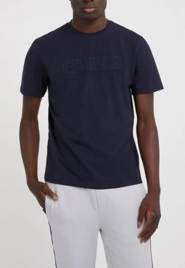 Guess 3D Logo Biologisch Katoenen T-Shirt Blauw Blue Heren - Foto 3