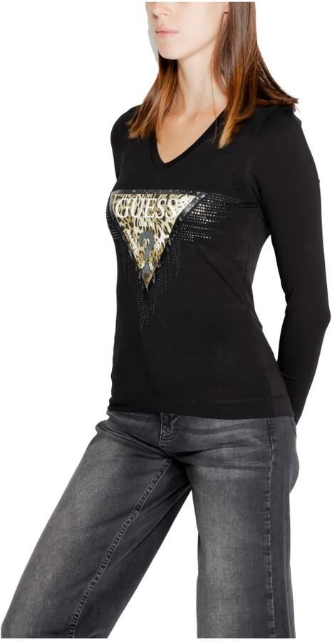 Guess Zwart Bedrukt T-shirt met Lange Mouwen Vrouwen Black Dames