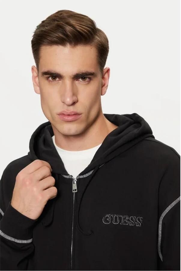 Guess Hoodie met rits Zwart Regular Fit Black Heren