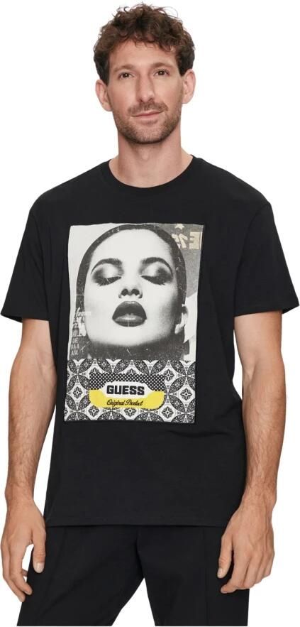 Guess Katoen Foto Print T-Shirt Zwart Black Heren - Foto 3