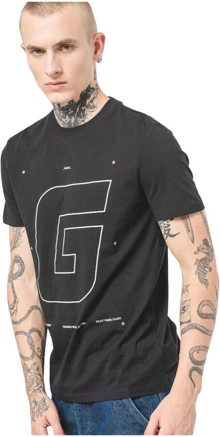 Guess Katoen Logo Print T-shirt Black Heren