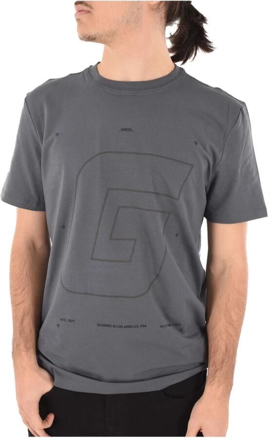 Guess Katoen Logo Print T-shirt Gray Heren