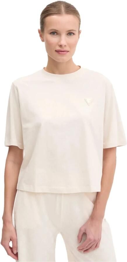 Guess Katoen Logo T-shirt Beige Ronde Hals Korte Mouw Beige Dames - Foto 3