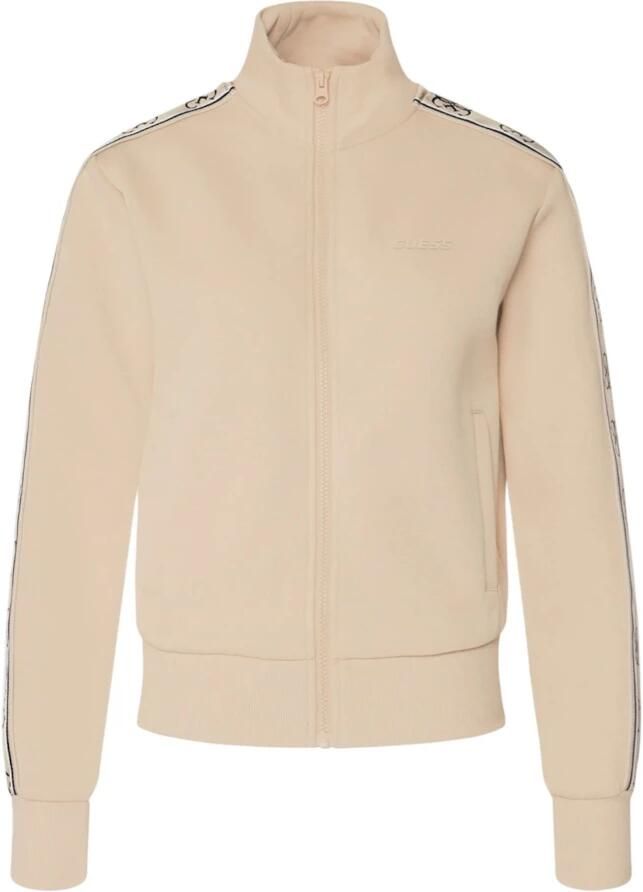 Guess Katoenen Hoge Nek Rits Hoodie Beige Dames