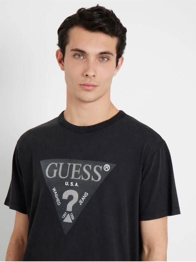 Guess Katoenen Logo Driehoek Relief T-Shirt Black Heren