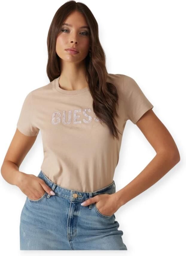 Guess Katoenen T-shirt Beige Dames