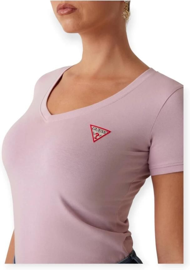 Guess Roze Ronde Hals T-shirt Vrouwen Katoen White Dames
