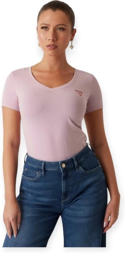 Guess Roze Ronde Hals T-shirt Vrouwen Katoen White Dames - Foto 3