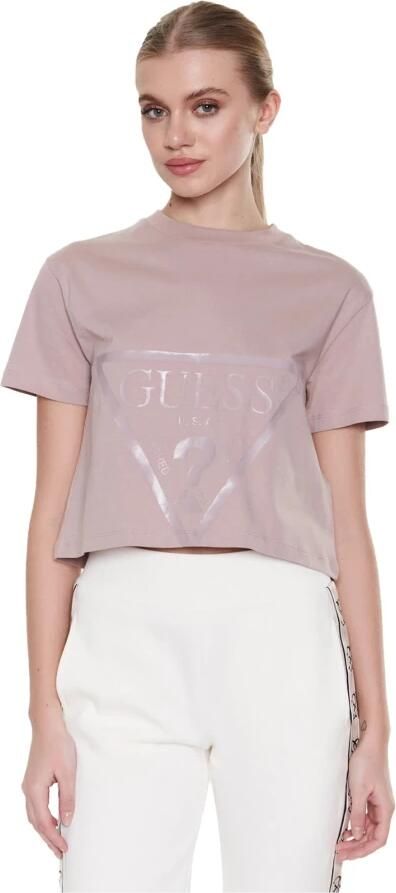 Guess Korte mouw katoen logo tee Purple Dames