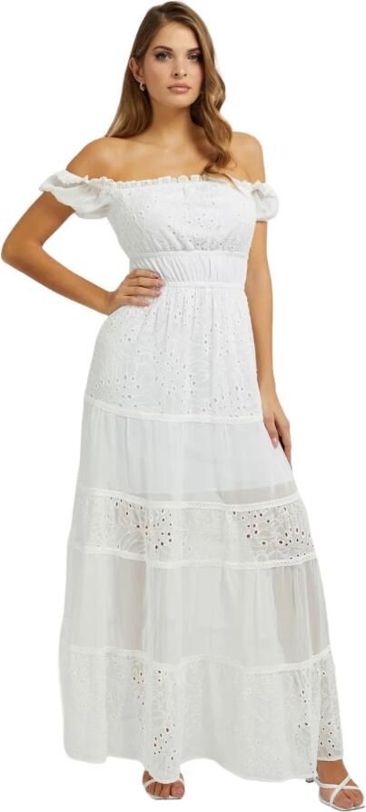 Guess Witte Effen Polyester Jurk White Dames - Foto 2