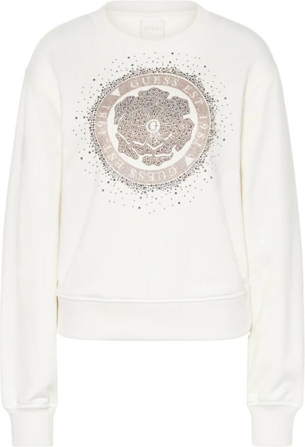 Guess Lange Mouw Crème Peony Logo Sweatshirt White Dames
