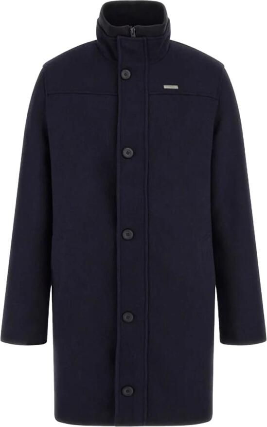 Guess Lange Wollen Winterjas Blauw Black Heren