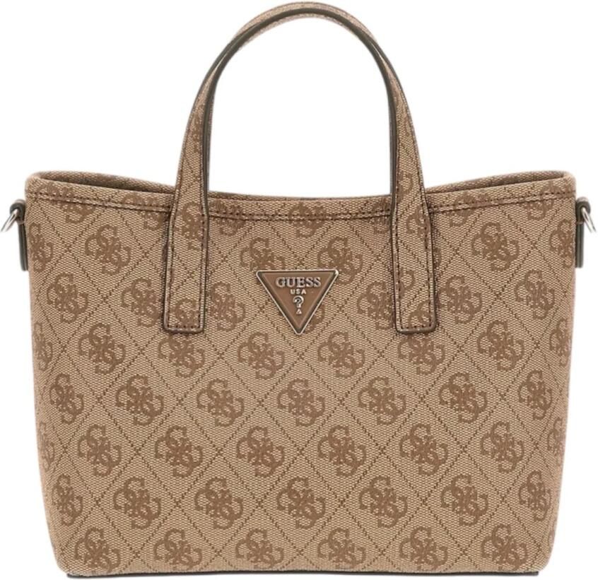 Guess Latona Mini Tote Handtas met 4G Logo Brown Dames