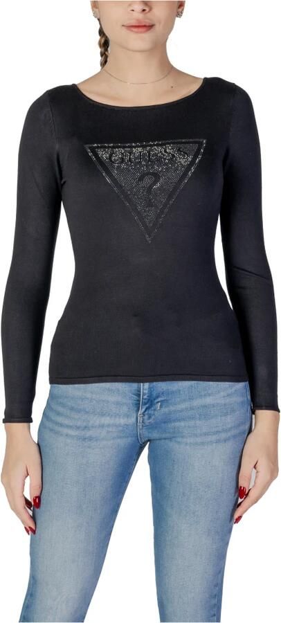 Guess Zwart Gebreide Top Lange Mouw Ronde Hals Black Dames - Foto 4