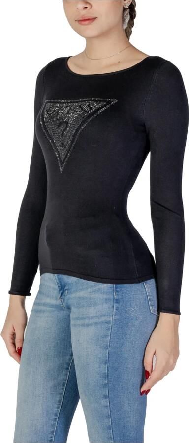 Guess Zwart Gebreide Top Lange Mouw Ronde Hals Black Dames
