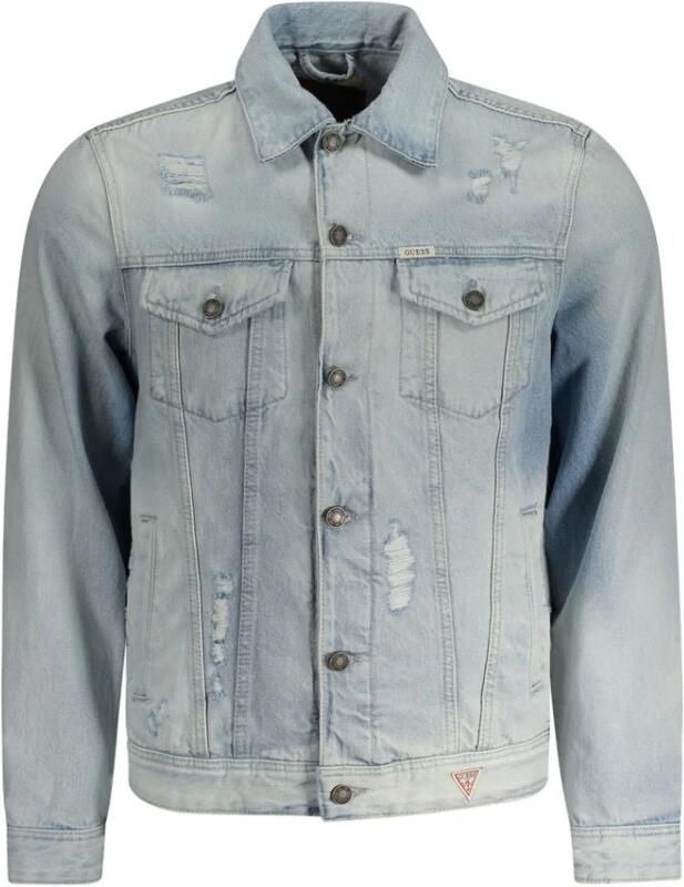 Guess Heren Denim Jack Blauw Gewassen Logo Blue Heren