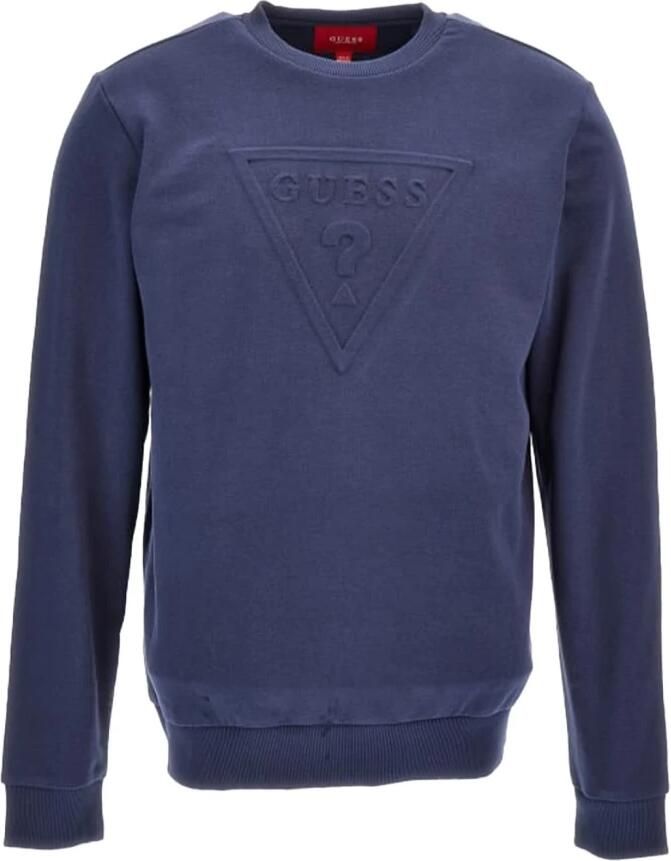Guess Logo Katoenen Sweatshirt Blauwe Ronde Hals Blue Heren