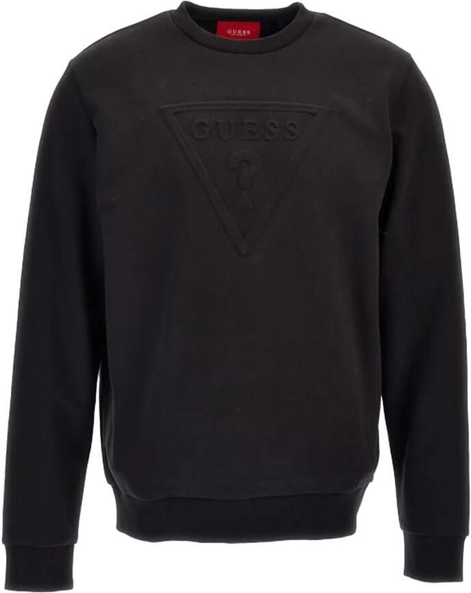 Guess Logo Katoenen Sweatshirt Zwart Ronde Hals Black Heren