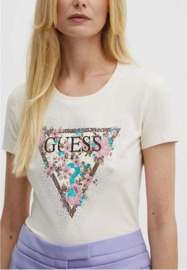 Guess Logo T-shirt voor vrouwen Beige Dames