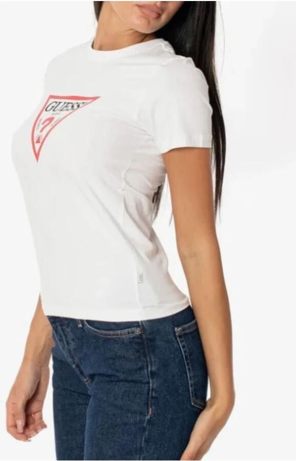 Guess Wit Katoenen T-Shirt met Print Logo White Dames