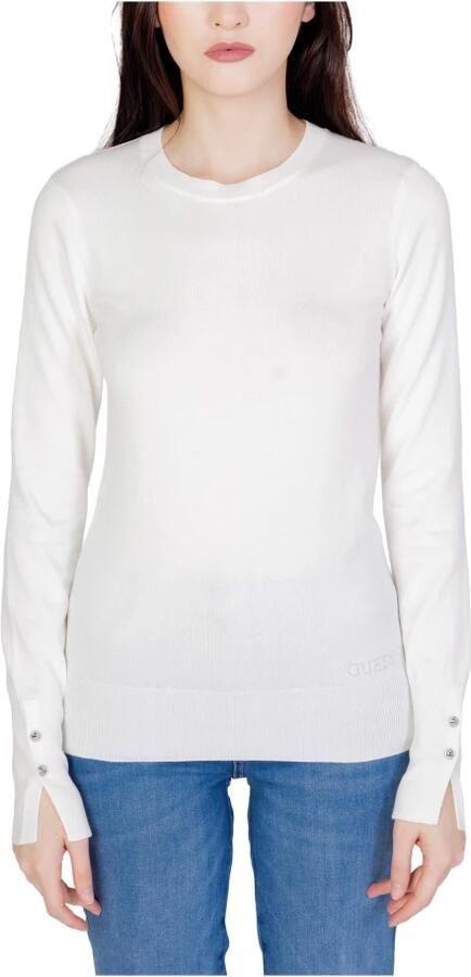 Guess Slim Fit Trui V-Hals Lange Mouwen Rhinestone Logo White Dames - Foto 8