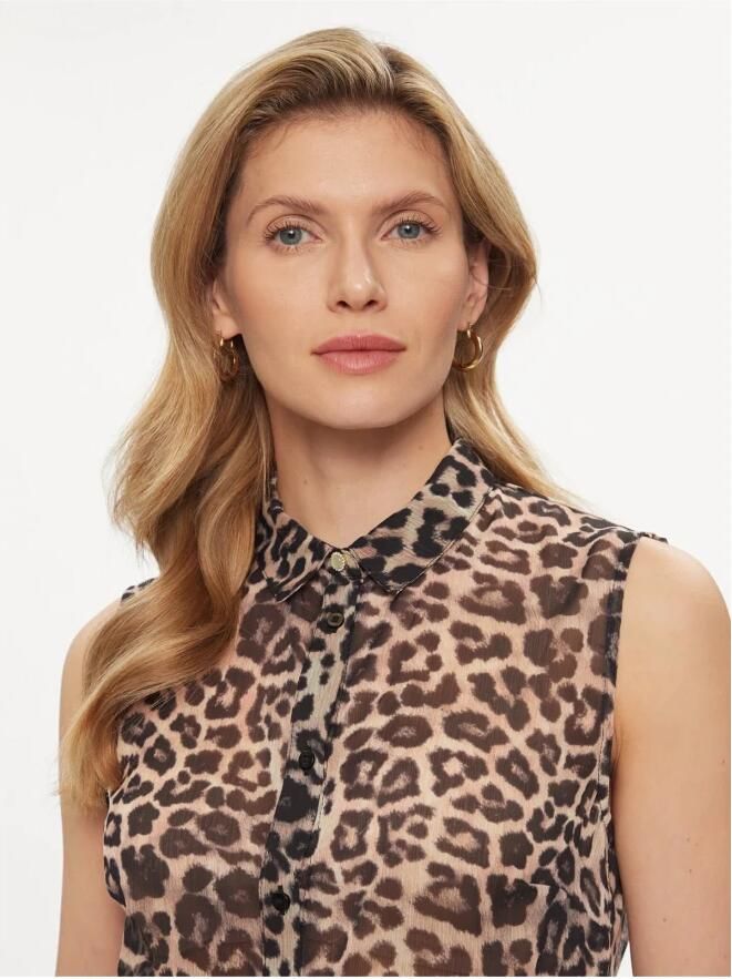Guess Luipaard Mouwloze Blouse Dierenprint Multicolor Dames
