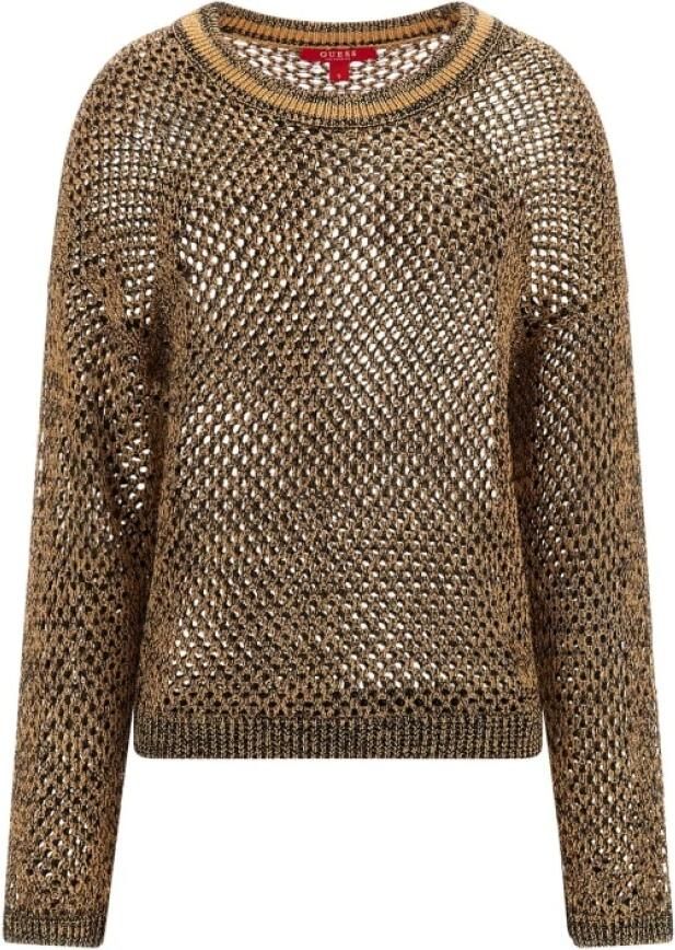 Guess Metallic Gebreide Trui Lange Mouw Brown Dames